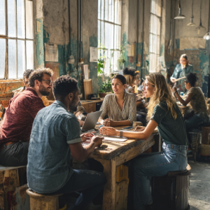 A team meeting in a coworking space